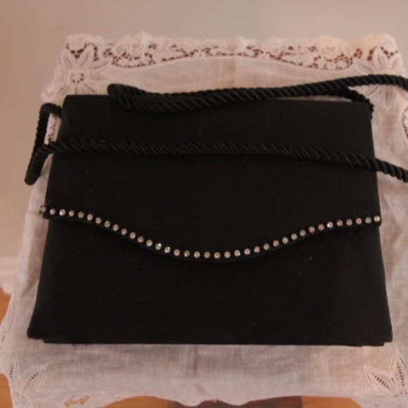 1990's Black Lord and Taylor Handbag with Rhinestone Edging - Picture 1 of 4